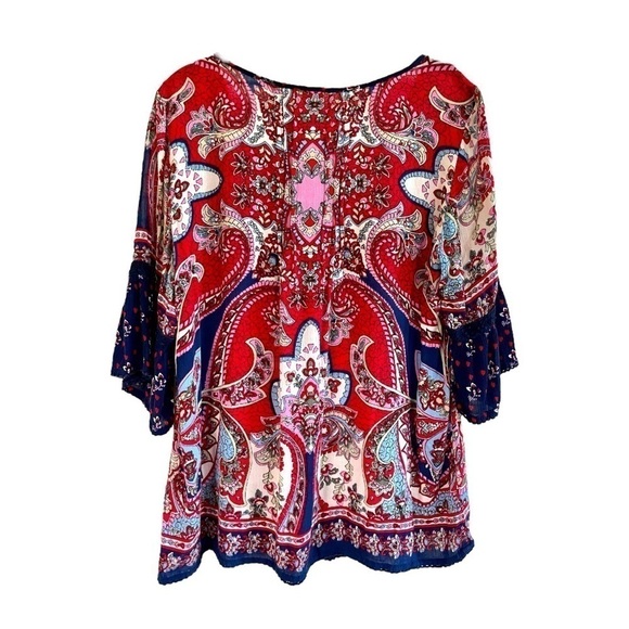 BILA, WOMENS, BOHO, CASUAL TOP. ROUND NECK, 3/4 SLEEVES, CUTOUT SHOULDERS.SIZE L - Picture 3 of 5